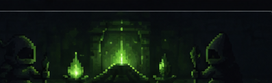 Green-lit pixel dungeon chamber